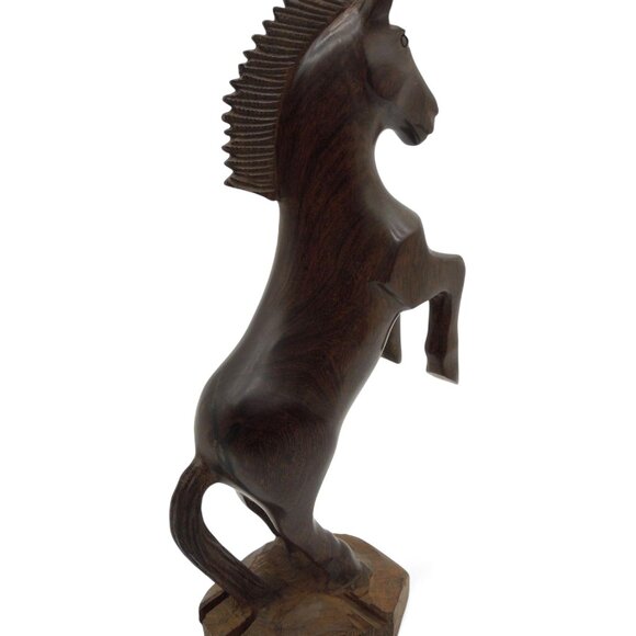 WOODEN HORSE Rearing Figurine Prancing Brown Sculpture Vintage 13" - Picture 11 of 12